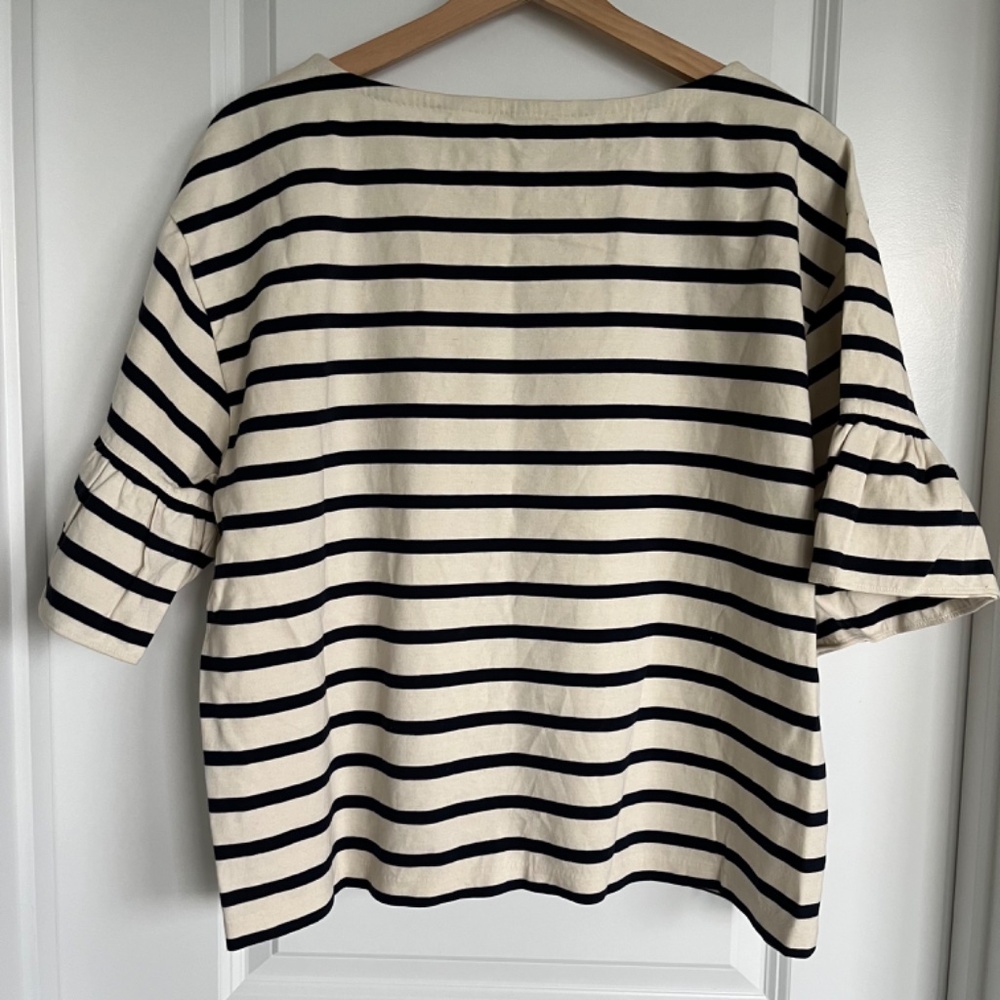 J. Crew Ruffle-Sleeve Striped Top - Picture 2 of 5